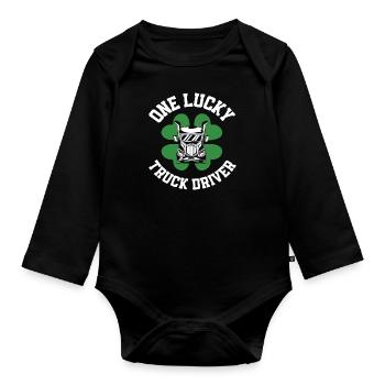 St. Patrick's Day Truck Driver Shamrock - Organic Longsleeve Baby Bodysuit - black - Front