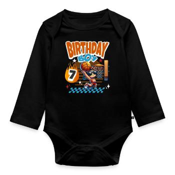 Basketball 7th Birthday Children's Birthday Party - Organic Longsleeve Baby Bodysuit - black - Front