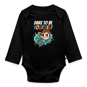 Autism - Organic Longsleeve Baby Bodysuit - black - Front