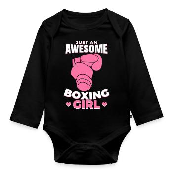 Juste une super boxeuse - Body Bébé bio manches longues - noir - Devant