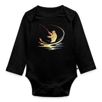 Fishing Sketch Retro - Organic Longsleeve Baby Bodysuit - black - Front