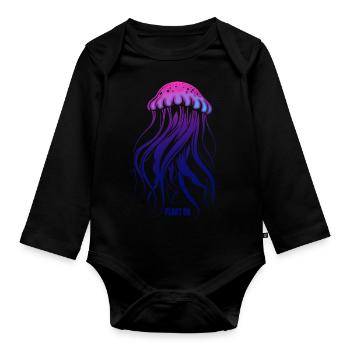 Float on, Qualle mit Tentakeln, Meeresbewohner - Baby Bio-Langarm-Body - Schwarz - Vorne