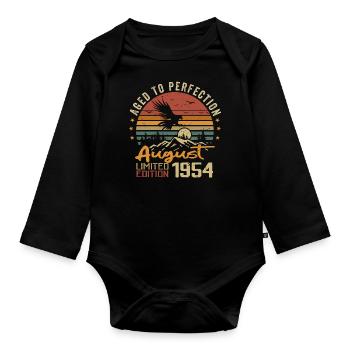 Jahrgang August 1954 Geburtstagsgeschenk August 1954 - Baby Bio-Langarm-Body - Schwarz - Vorne