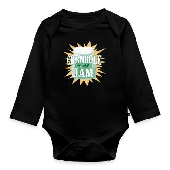 Cornhole Team Bean Bag Player - Baby Bio-Langarm-Body - Schwarz - Vorne