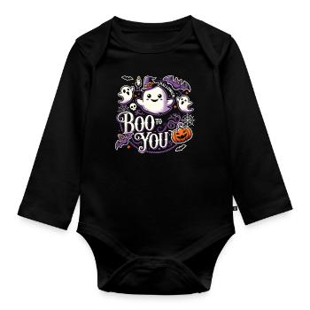 Fröhlicher Geist mit Spruch "Boo to You" - Baby Bio-Langarm-Body - Schwarz - Vorne