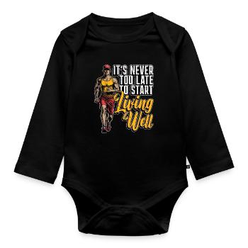 Health Coach It's Never Too Late To Start Workout - Baby Bio-Langarm-Body - Schwarz - Vorne