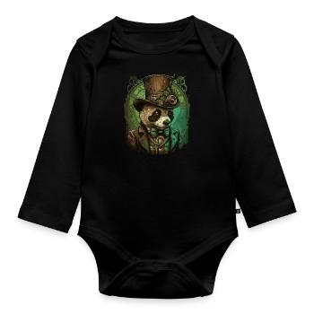Steampunk Panda Bear - Organic Longsleeve Baby Bodysuit - black - Front