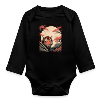 Tiger Japan Cherry Blossom Moon - Baby Bio-Langarm-Body - Schwarz - Vorne