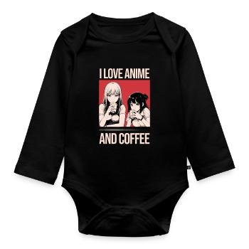 J’adore l’anime et le café - style manga. - Body Bébé bio manches longues - noir - Devant