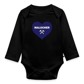 Malocher Ruhrgebiet Ruhrpott Sprüche Kohle Herz - Baby Bio-Langarm-Body - Schwarz - Vorne