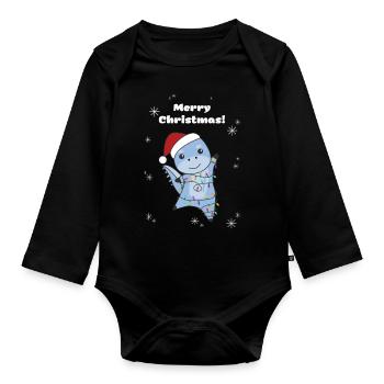 Dino Christmas Winter Animals Dinos - Organic Longsleeve Baby Bodysuit - black - Front