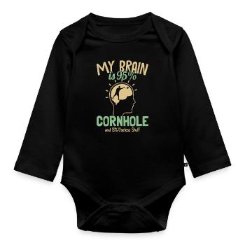 My Brain is 95% Cornhole Boards Bean Bag Game - Organic Longsleeve Baby Bodysuit - black - Front