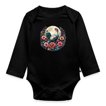 poule poule fleurs sauvages lune florale - Body Bébé bio manches longues - noir - Devant
