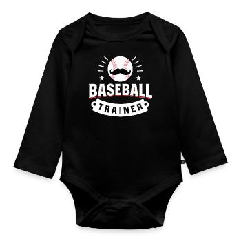 Baseball Mustache Trainer | Coach Geschenk | Sport - Baby Bio-Langarm-Body - Schwarz - Vorne