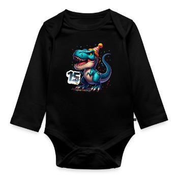 T Rex Dinosaure 15e anniversaire Enfants Anniversaire - Body Bébé bio manches longues - noir - Devant