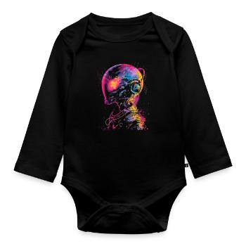 DJ Alien Alien avec casque Festival UFO - Body Bébé bio manches longues - noir - Devant