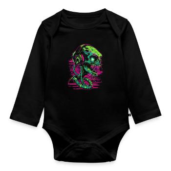Alien DJ avec casque Festival Alien UFO - Body Bébé bio manches longues - noir - Devant