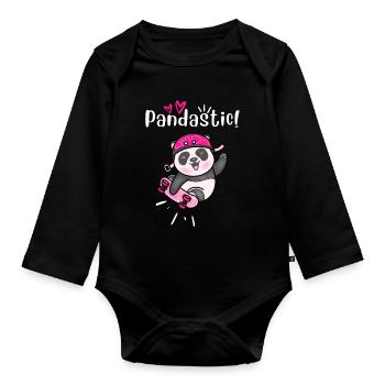 Pandastic Panda Skateboarding. Black. - Organic Longsleeve Baby Bodysuit - black - Front