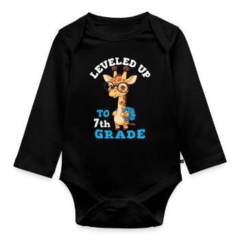 In die 7. Klasse hochgestuft - Lustige Giraffe - Baby Bio-Langarm-Body - Schwarz - Vorne