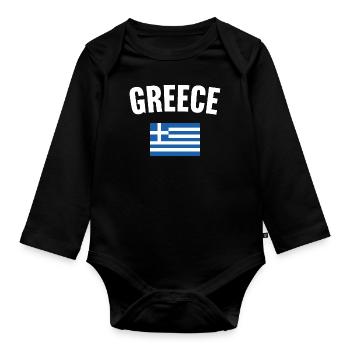 Greece Flag - Organic Longsleeve Baby Bodysuit - black - Front