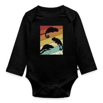Panthère voilée rétro Chamaeleonidae amoureuse - Body Bébé bio manches longues - noir - Devant