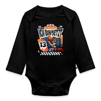 Basketball Bääm Ich Bin Jetzt 13. Geburtstag - Baby Bio-Langarm-Body - Schwarz - Vorne