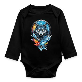 Geometric wolf water and fire - Organic Longsleeve Baby Bodysuit - black - Front