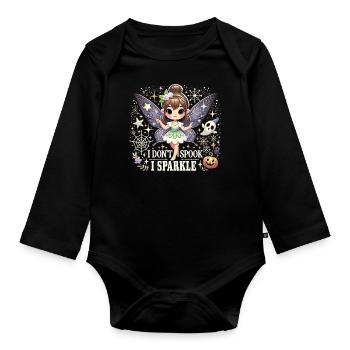 T-Shirt Fée Halloween - Je n’ai pas peur, je brille - Body Bébé bio manches longues - noir - Devant