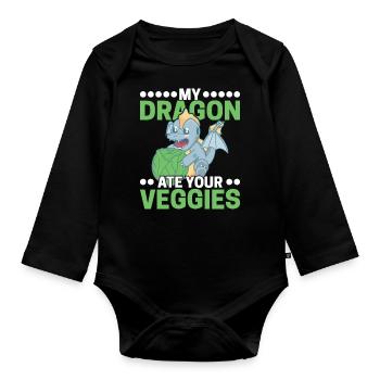 Mon dragon a mangé vos légumes - Body Bébé bio manches longues - noir - Devant