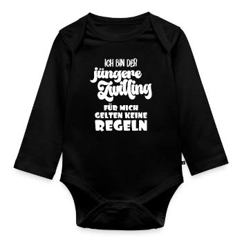 Ich bin der jüngere Zwilling für mich gelten keine - Baby Bio-Langarm-Body - Schwarz - Vorne