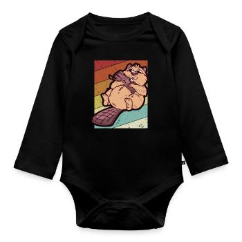 Retro Eurasischer Castor Canadensis Nordamerikanisch - Baby Bio-Langarm-Body - Schwarz - Vorne