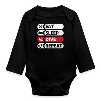 Eat Sleep Dive Repeat - Organic Longsleeve Baby Bodysuit - black - Front