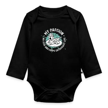 Fish And Chips My Passion My British Street Food - Baby Bio-Langarm-Body - Schwarz - Vorne