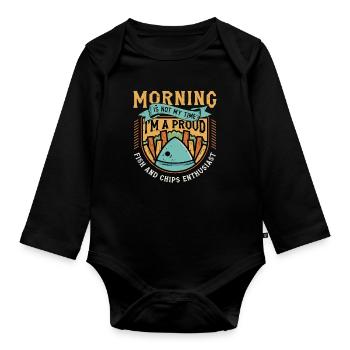 Fish And Chips Morning Is Not My Time Food Lover - Baby Bio-Langarm-Body - Schwarz - Vorne