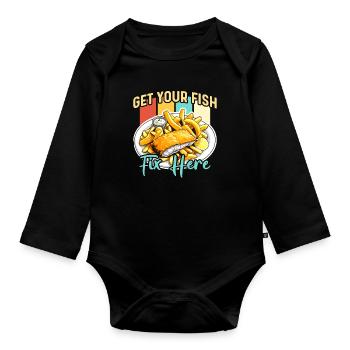 Fish And Chips Get Your Fish Fix British Cuisine - Baby Bio-Langarm-Body - Schwarz - Vorne