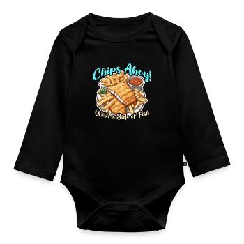 Fish And Chips Chips Ahoy With A British Cuisine - Organic Longsleeve Baby Bodysuit - black - Front