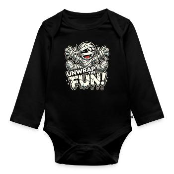 Funny Mummy - Unwrap the Fun - Organic Longsleeve Baby Bodysuit - black - Front