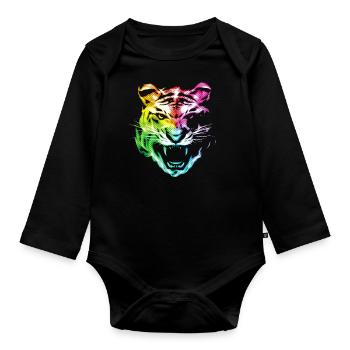 Leopard Tiger Tier - Baby Bio-Langarm-Body - Schwarz - Vorne
