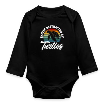 Tortue Tortue Mer Cadeau - Body Bébé bio manches longues - noir - Devant