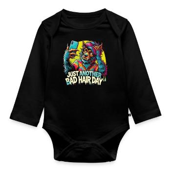 T-shirt selfie loup-garou - Bad Hair Day - Body Bébé bio manches longues - noir - Devant