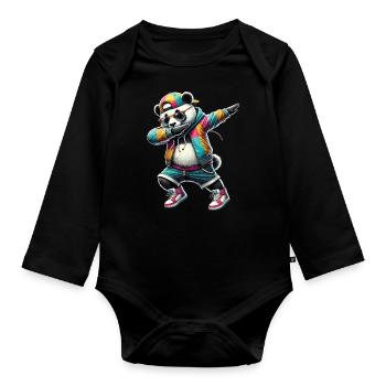 Dabbing Panda : Style urbain - Body Bébé bio manches longues - noir - Devant
