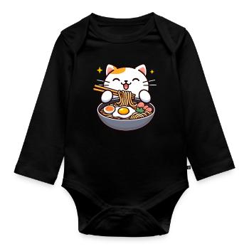 Anime Cat Ramen - Organic Longsleeve Baby Bodysuit - black - Front