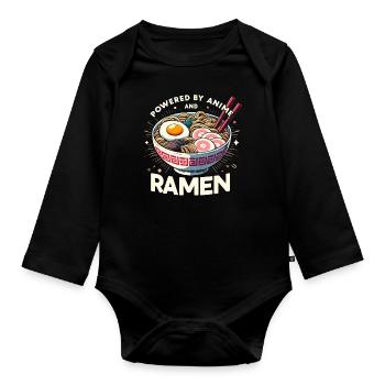 Powered By Anime And Ramen - Baby Bio-Langarm-Body - Schwarz - Vorne