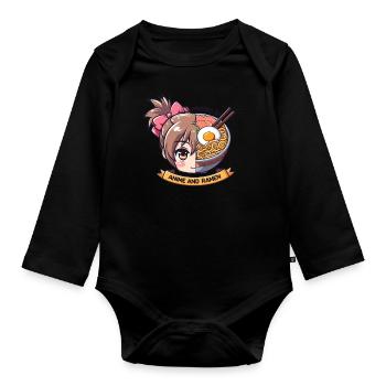 Powered By Anime And Ramen - Baby Bio-Langarm-Body - Schwarz - Vorne