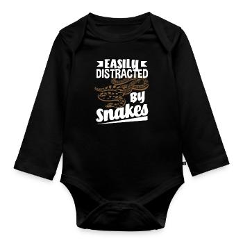 Snake Distracted - Organic Longsleeve Baby Bodysuit - black - Front