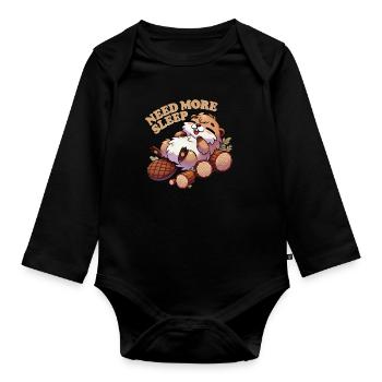 Need More Sleep Funny Beaver Animal Humor - Organic Longsleeve Baby Bodysuit - black - Front