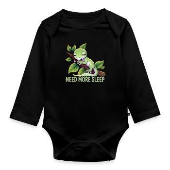 Need More Sleep Funny Gecko Reptile Humor - Organic Longsleeve Baby Bodysuit - black - Front