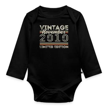November 2010 Birthday Vintage November 2010 - Organic Longsleeve Baby Bodysuit - black - Front