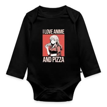J’aime l’anime et la pizza - Style manga - Body Bébé bio manches longues - noir - Devant