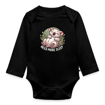 Need More Sleep Funny Wombat Animal Humor Pajama - Organic Longsleeve Baby Bodysuit - black - Front
